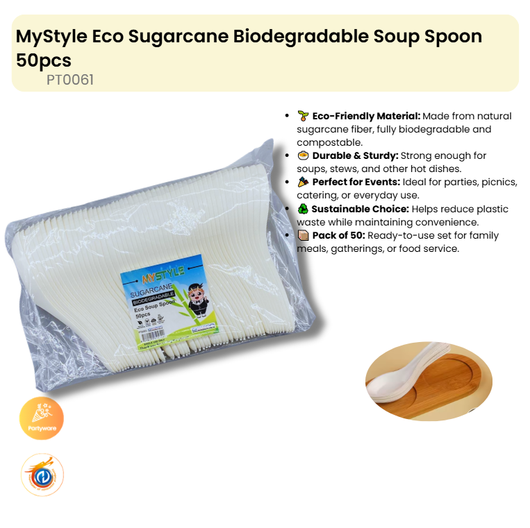 Eco Sugarcane Biodegradable Soup Spoon 50pcs