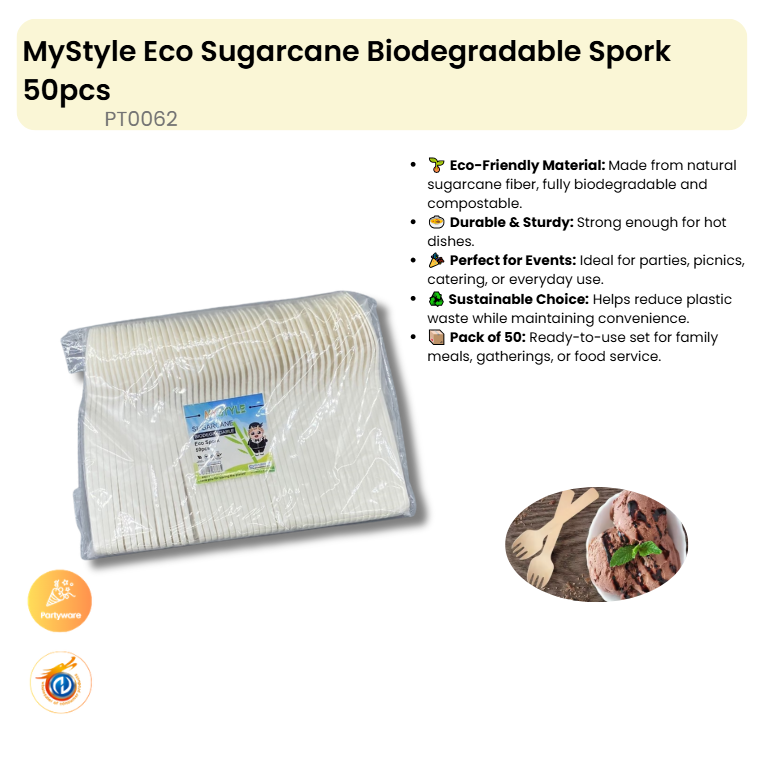 Eco Sugarcane Biodegradable Spork 50pcs
