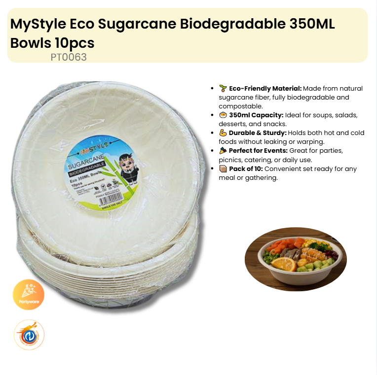 Eco Sugarcane Biodegradable 350ML Bowls 10pcs
