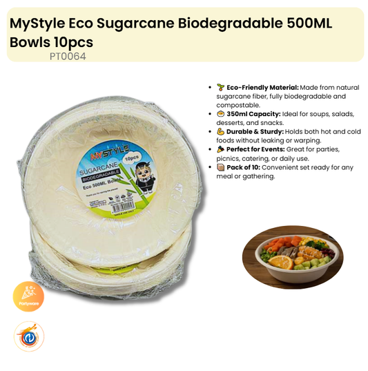 Eco Sugarcane Biodegradable 500ML Bowls 10pcs