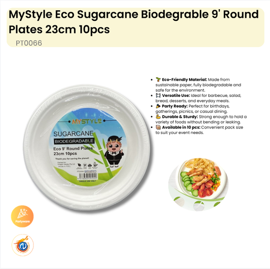 Eco Sugarcane Biodegrable 9' Round Plates 23cm 10pcs