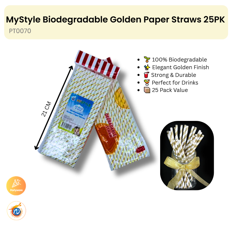 Biodegradable Golden Paper Straws 25PK
