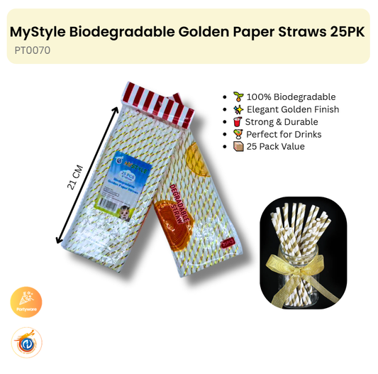 Biodegradable Golden Paper Straws 25PK