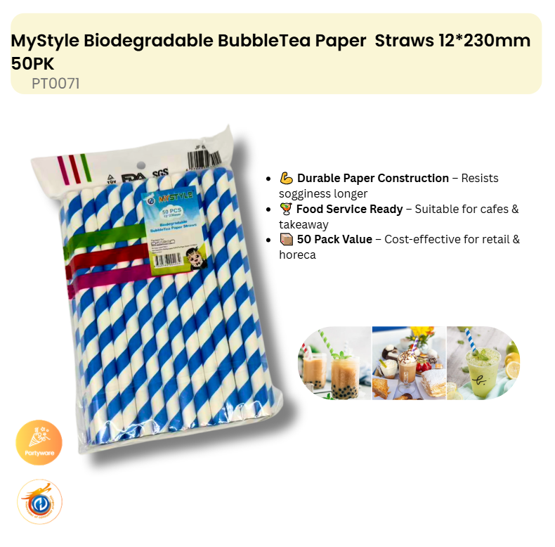Biodegradable BubbleTea Paper Straws 50PK