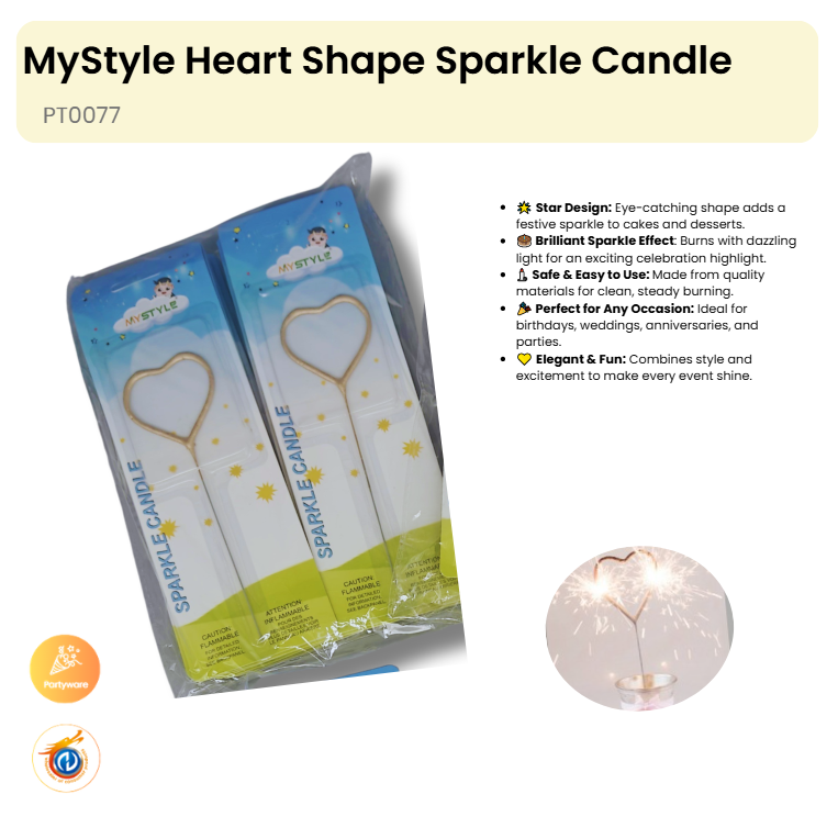 Heart Shape Sparkle Candle (12 in a picking pack)