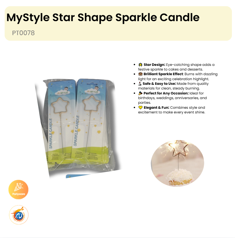 Star Shape Sparkle Candle (12 in a picking pack)