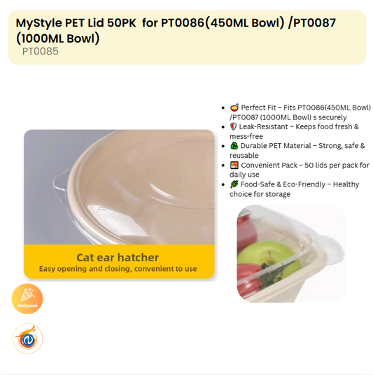 PET Lid 50PK for PT0086(450ML Bowl) /PT0087 (1000ML Bowl)