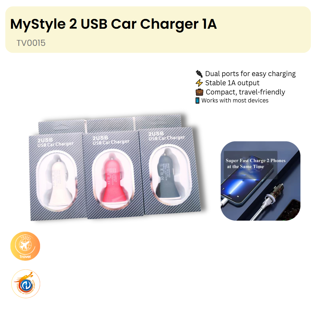 2 USB Car Charger 1A