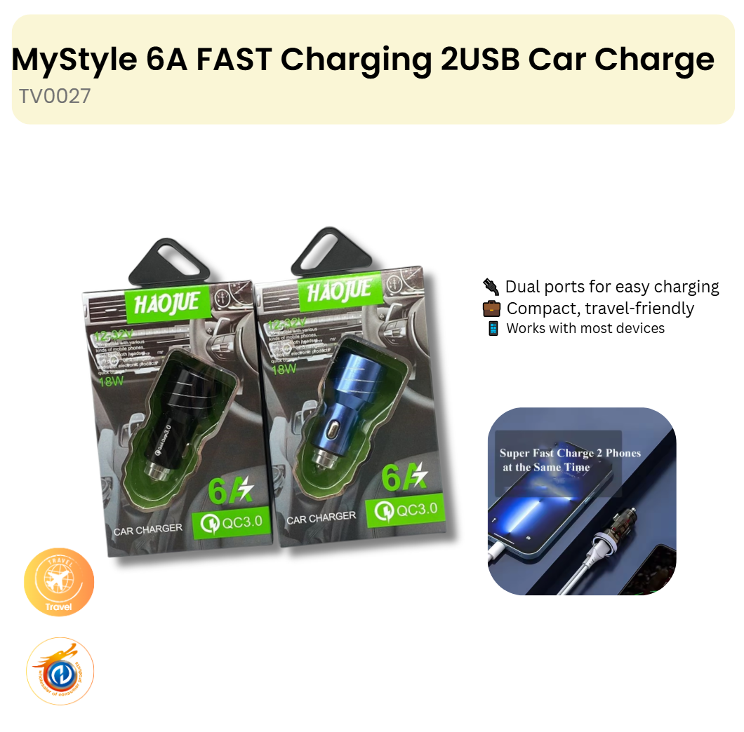 6A FAST Charging 2USB Car Charge