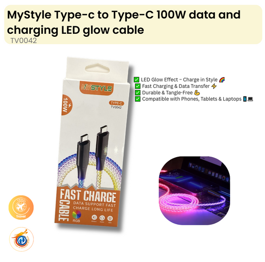 MyStyle Type-c to Type-C 100W data and charging LED glow cable