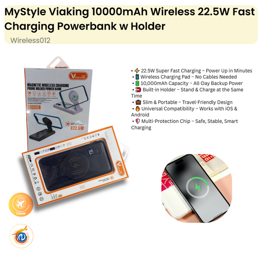 Viaking 10000mAh Wireless 22.5W Fast Charging Powerbank w Holder