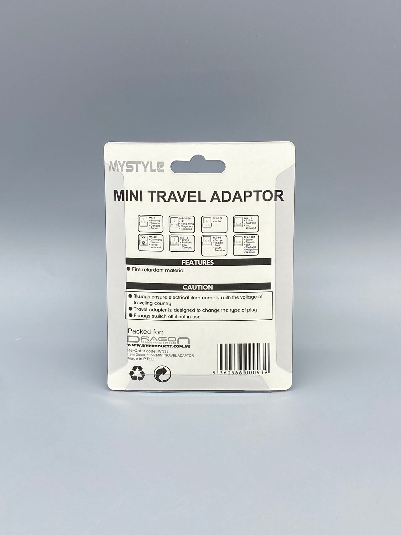 Travel Adapter Aus Std w Safety Shutter