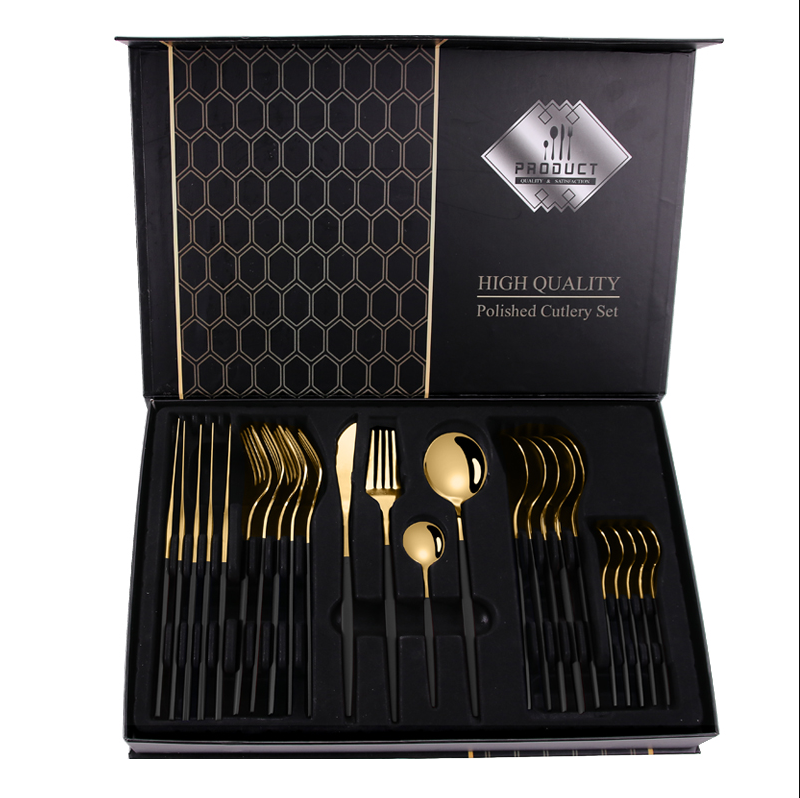 24PCS Stainless Steel Cutlery set (Black & Gold)