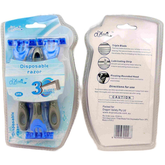 Three Blade Blue Disposable Razor 3PK