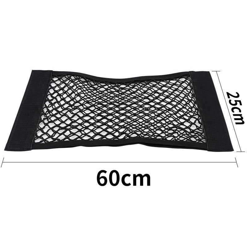 Car Back Rear Trunk Organizer Net Mesh Seat Elastic String Magic Sticker Universal Storage Bag Pocket Auto Organizer