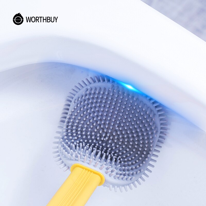 WORTHBUY Wall Mounted Toilet Brush With Holder Silicone Toilet Cleaning Brush With Plastic Non-Slip Handle Bathroom Accessories