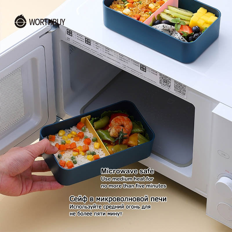 WORTHBUY Portable Lunch Box For Kids School Microwave Plastic Bento Box With Movable Compartments Salad Fruit Food Container Box