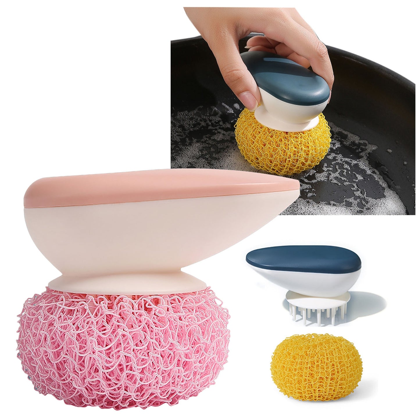 Detachable Nylon Cleaning Brush Ball Kitchen Never Drop Nano-cleaning Ball Pot Brush With Handl Kitchen Cleaning Tools