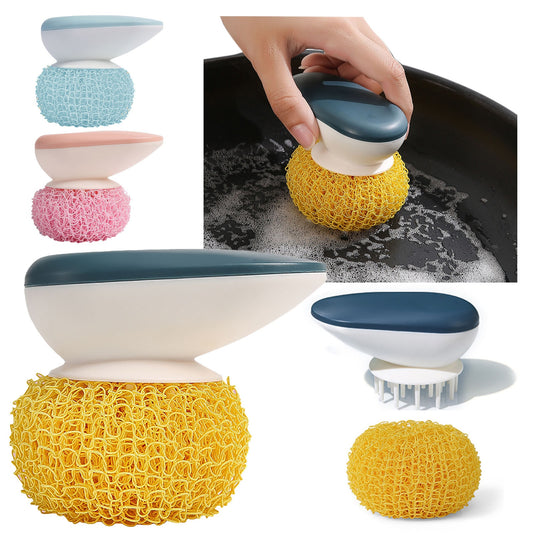 Detachable Nylon Cleaning Brush Ball Kitchen Never Drop Nano-cleaning Ball Pot Brush With Handl Kitchen Cleaning Tools