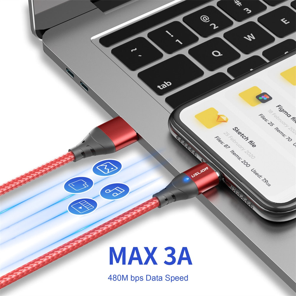 USLION 5A Magnetic Cable Micro USB Type C Fast Charging Phone  Data Wire Magnet Charger For iPhone 13 12 Pro Max Samsung Xiaomi