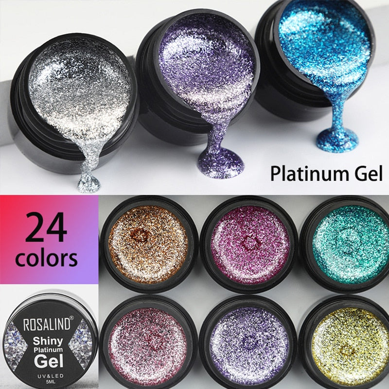 ROSALIND Gel Nail Polish Glitter Paint Hybrid Varnishes Shiny Top Base Coat For Nails Set Semi Permanent For Manicure Nail Art