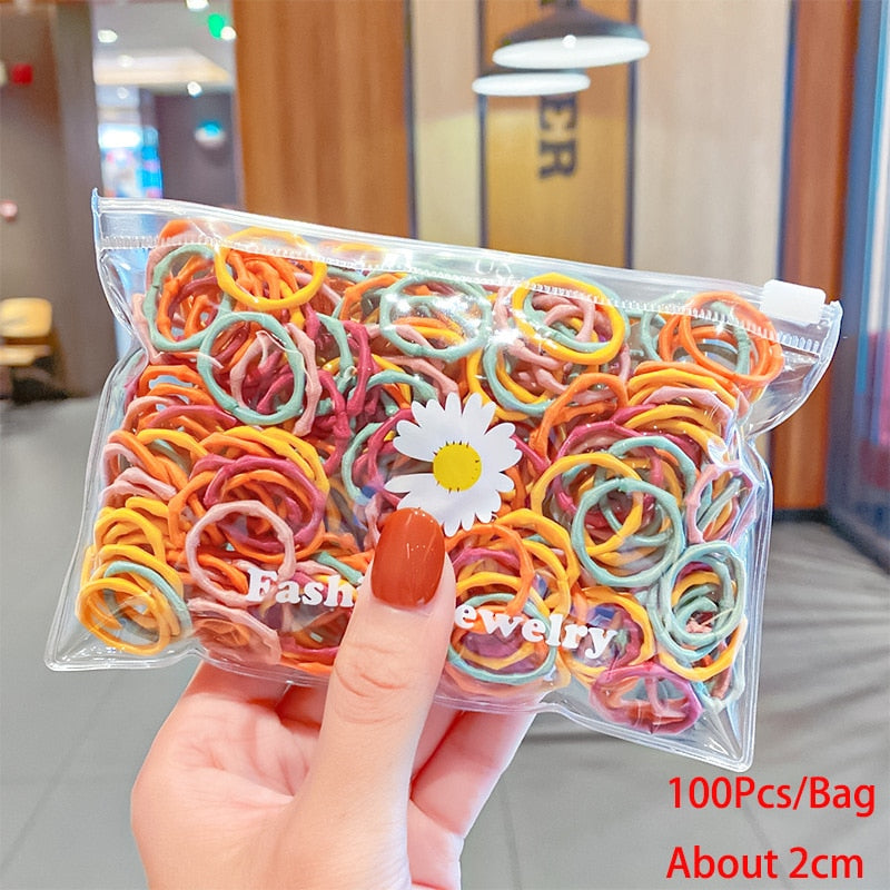 50/100/200 Pcs/Bag Children Cute Candy Cartoon Solid Elastic Hair Bands Girls Lovely Srunchies Rubber Bands Kid Hair Accessories