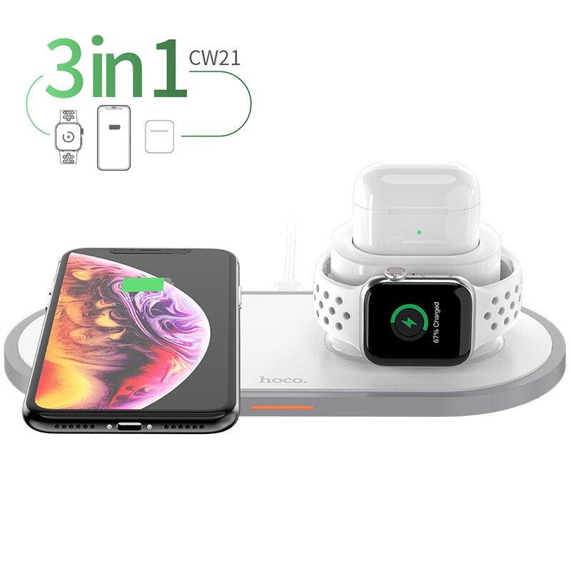 HOCO 3in1 Wireless Charger Qi Pad for iPhone 11 pro X XS Max XR for Apple Watch 4 3 2 Airpods 10W Fast Charge For Samsung S9 S10