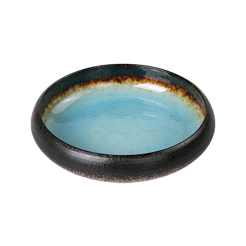 KINGLANG Creative Kiln Ice Split Glaze Ceramic Plate  Japanese Sushi Sashimi Plate Dish Salad Plate