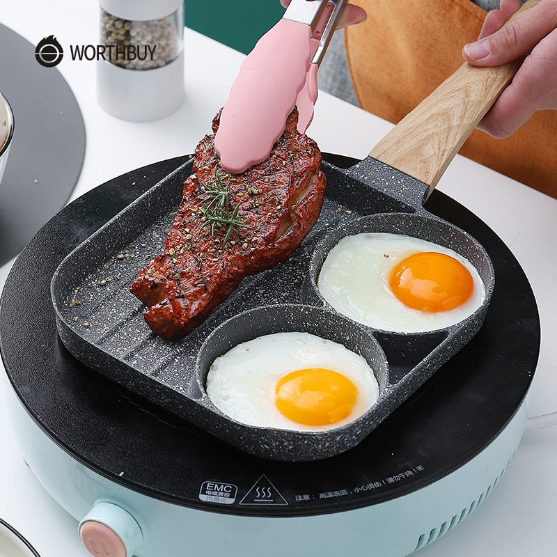 WORTHBUY Multifunctional Frying Pan With Four-Hole Non-Stick Saucepan For Breakfast Maker Omelet Steak Egg Pancake Pan Cookware