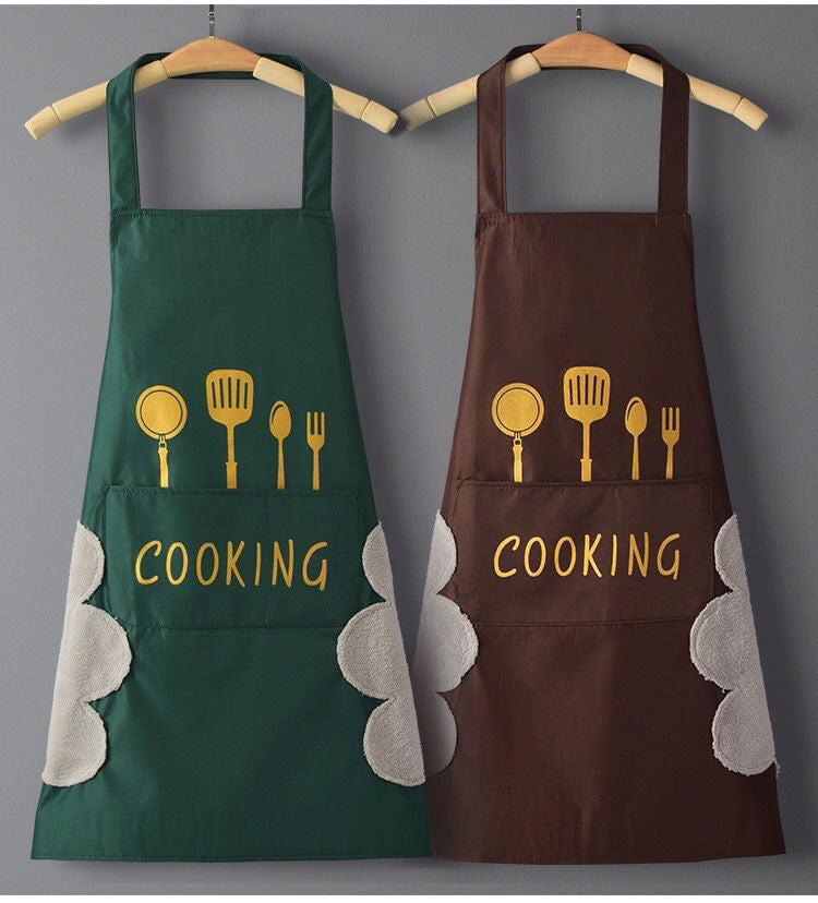 Aprons can be wiped. Nordic style Korean waterproof black-and-white apron for household kitchen.