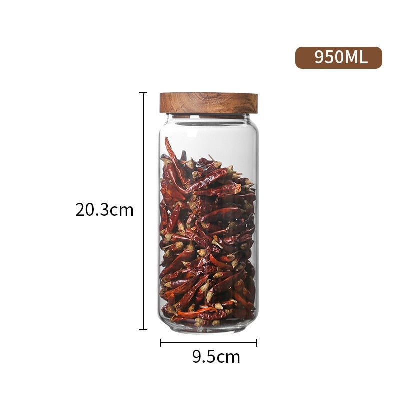 Wood Lid Glass Airtight Canister Kitchen Storage Bottles Jar Sealed Food Container Tea Coffee Beans Grains Candy Jars Orgnizer