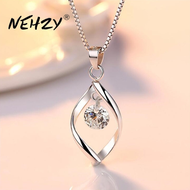 NEHZY S925 Stamp silver women&#39;s fashion new jewelry high quality crystal zircon retro simple pendant necklace long 45CM