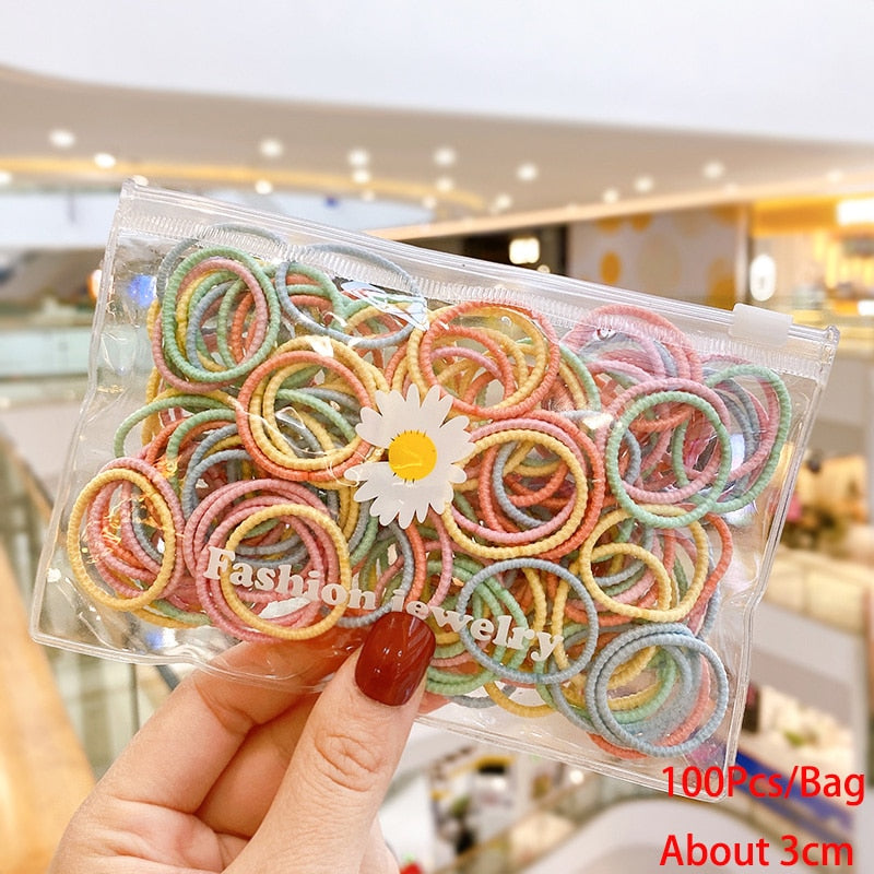 50/100/200 Pcs/Bag Children Cute Candy Cartoon Solid Elastic Hair Bands Girls Lovely Srunchies Rubber Bands Kid Hair Accessories