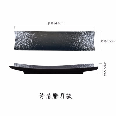 Japanese plate Creative rectangular sushi plate Black simple long plate 34.5cm*8.5cm Japanese restaurant tableware supplies