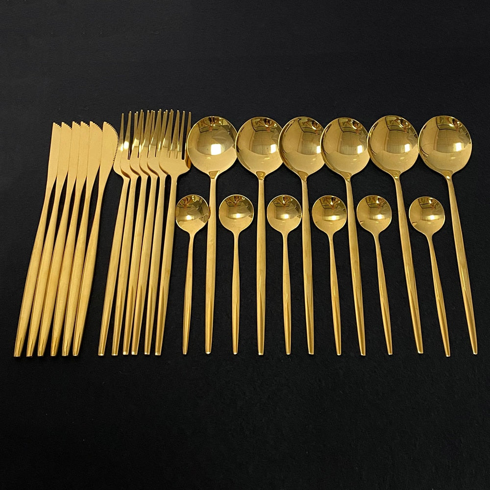 24Pcs Golden Dinnerware Set Knife, Fork  and Spoon