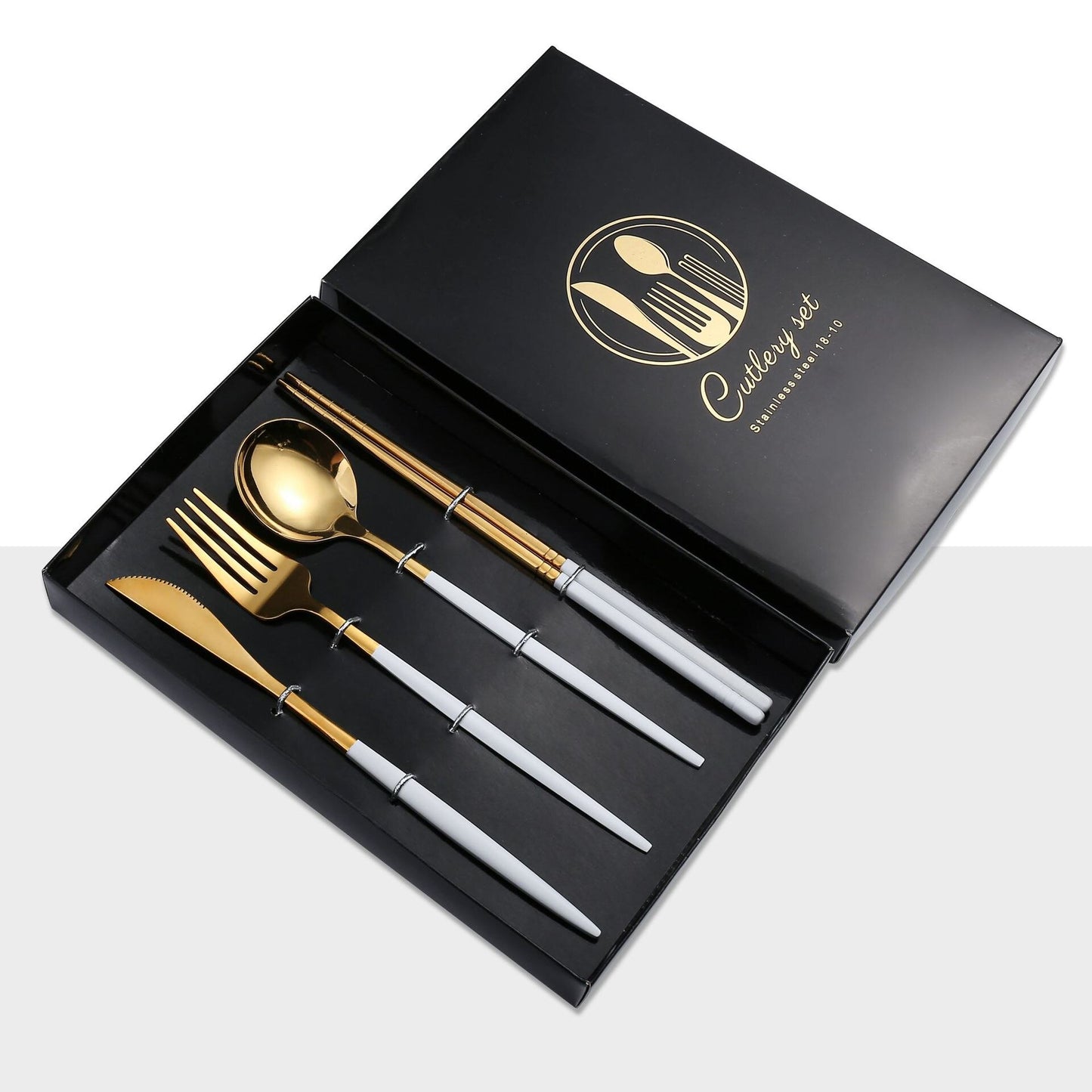 Cutlery gift box, stainless steel bright mirror Portuguese tableware four-piece set