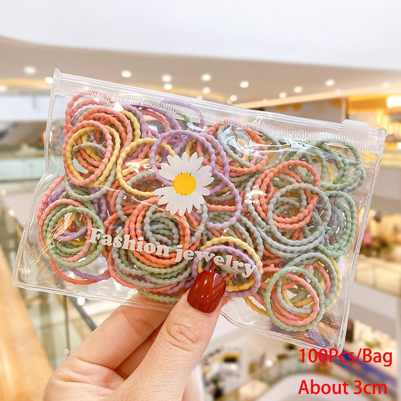 50/100/200 Pcs/Bag Children Cute Candy Cartoon Solid Elastic Hair Bands Girls Lovely Srunchies Rubber Bands Kid Hair Accessories