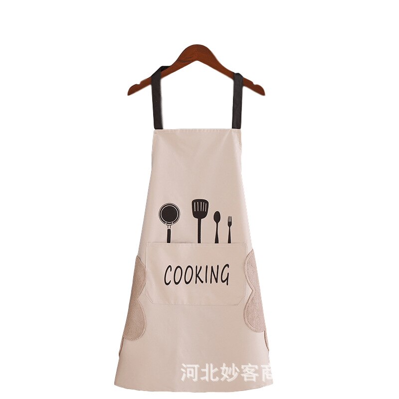 Aprons can be wiped. Nordic style Korean waterproof black-and-white apron for household kitchen.