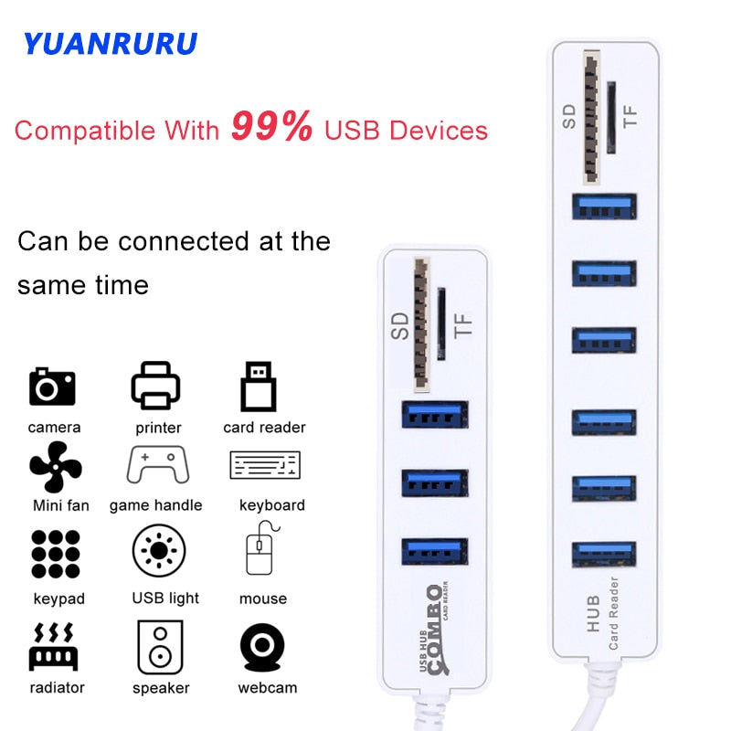 USB Hub 2.0 Multi USB 2.0 Hub USB Splitter High Speed 3 6 Ports 2.0 Hab TF SD USB Card Reader USB Extender For PC Laptop