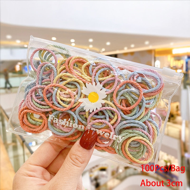 50/100/200 Pcs/Bag Children Cute Candy Cartoon Solid Elastic Hair Bands Girls Lovely Srunchies Rubber Bands Kid Hair Accessories