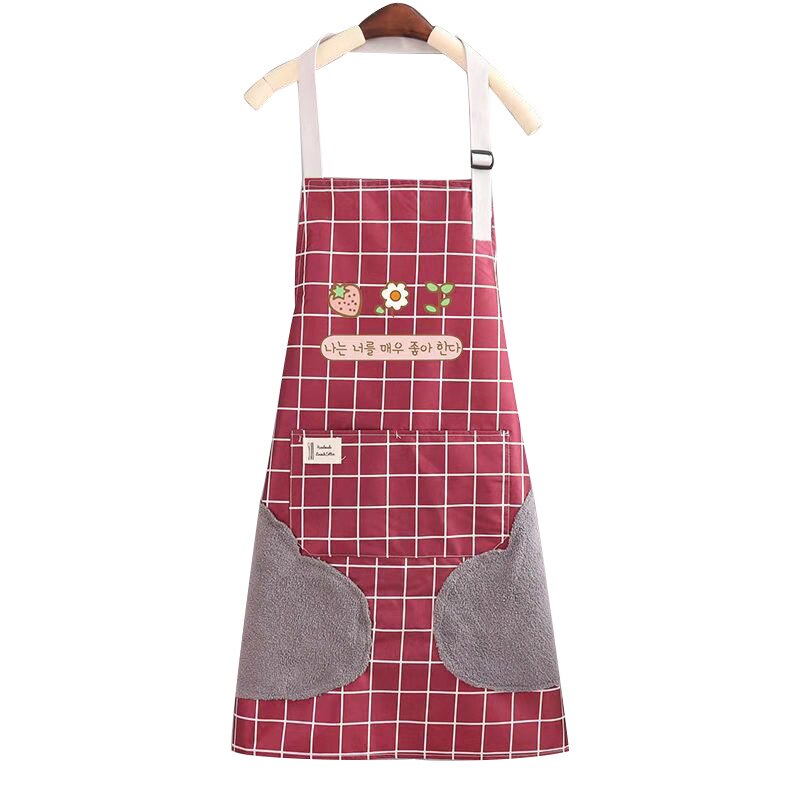 Hand apron kitchen waterproof waist adjustable apron with pocket grid apron coffee shop work apron.