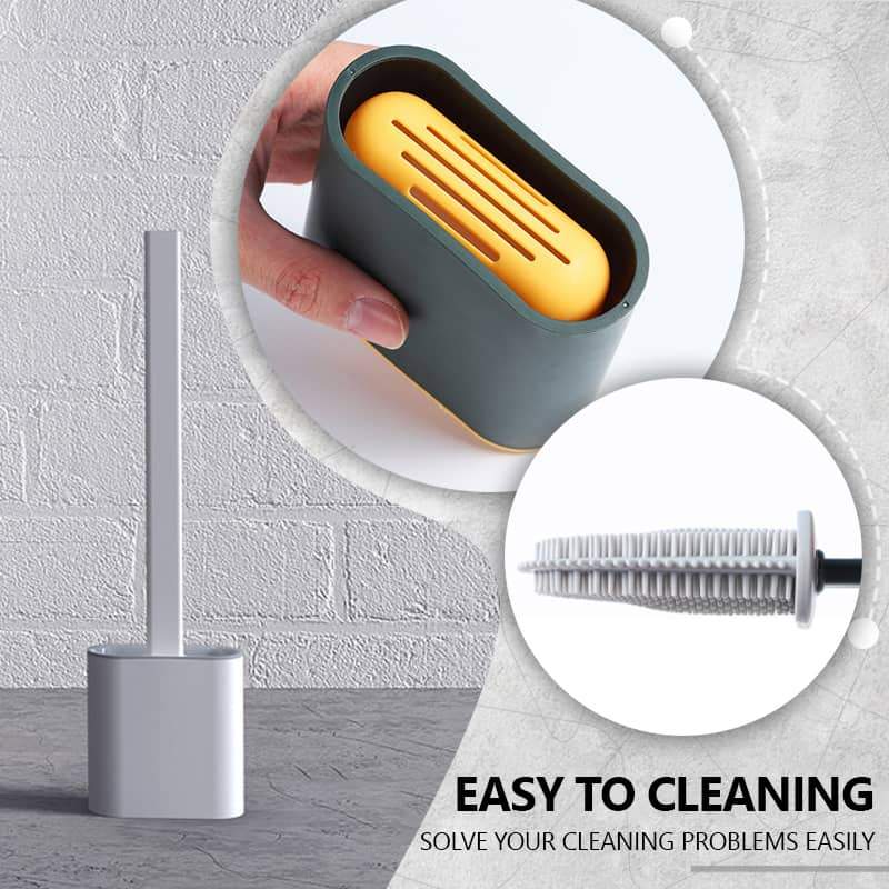 New Toilet  Brush Silicone Brush Toilet With Quick Drying Holder Creative Cleaning Brush Flat Head Flexible Soft Bristles Brush