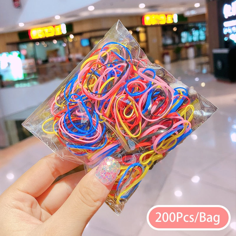 50/100/200 Pcs/Bag Children Cute Candy Cartoon Solid Elastic Hair Bands Girls Lovely Srunchies Rubber Bands Kid Hair Accessories