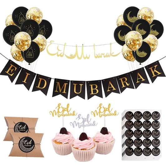 Eid Mubarak Banner Balloons Ramadan Kareem Decoration Ramadan Mubarak Muslim Islamic Festival Party DIY Decorations