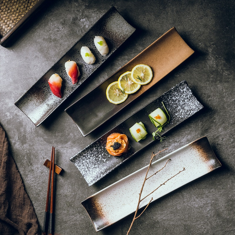 Japanese plate Creative rectangular sushi plate Black simple long plate 34.5cm*8.5cm Japanese restaurant tableware supplies