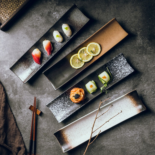 Japanese plate Creative rectangular sushi plate Black simple long plate 34.5cm*8.5cm Japanese restaurant tableware supplies