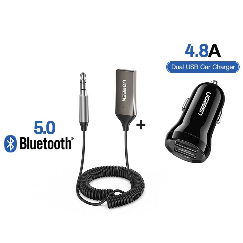 UGREEN Bluetooth Aux Adapter Wireless Car Bluetooth Receiver USB to 3.5mm Jack Audio Music Mic Handsfree Adapter for Car Speaker