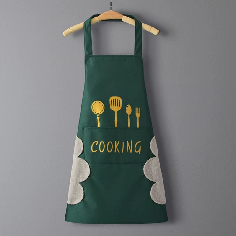 Aprons can be wiped. Nordic style Korean waterproof black-and-white apron for household kitchen.