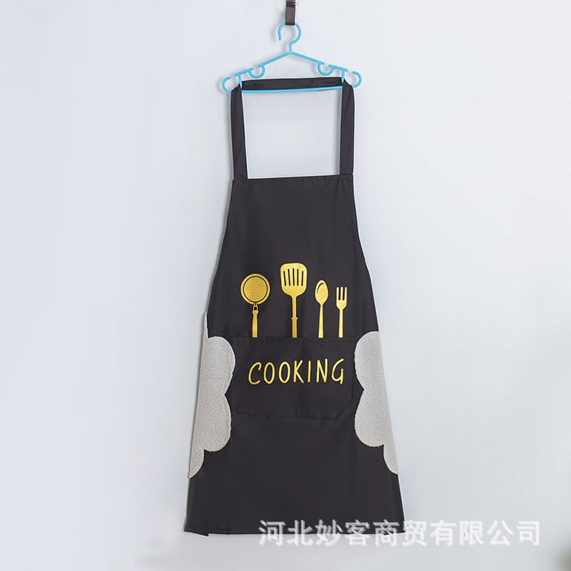 Aprons can be wiped. Nordic style Korean waterproof black-and-white apron for household kitchen.