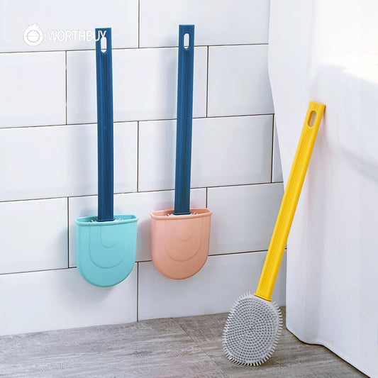 WORTHBUY Wall Mounted Toilet Brush With Holder Silicone Toilet Cleaning Brush With Plastic Non-Slip Handle Bathroom Accessories